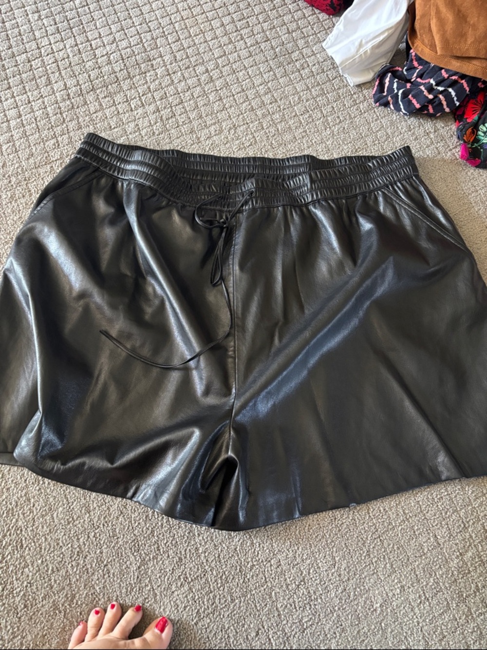 Good American Black Faux Leather High-Waist Relaxed Shorts